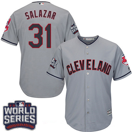 Men's Cleveland Indians #31 Danny Salazar Gray Road 2016 World Series Patch Stitched MLB Majestic Cool Base Jersey