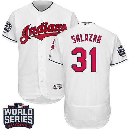 Men's Cleveland Indians #31 Danny Salazar White Home 2016 World Series Patch Stitched MLB Majestic Flex Base Jersey