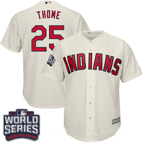 Men's Cleveland Indians #25 Jim Thome Cream Alternate 2016 World Series Patch Stitched MLB Majestic Cool Base Jersey