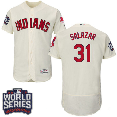 Men's Cleveland Indians #31 Danny Salazar Cream 2016 World Series Patch Stitched MLB Majestic Flex Base Jersey