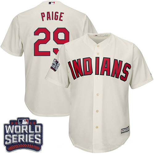 Men's Cleveland Indians #29 Satchel Paige Cream Alternate 2016 World Series Patch Stitched MLB Majestic Cool Base Jersey