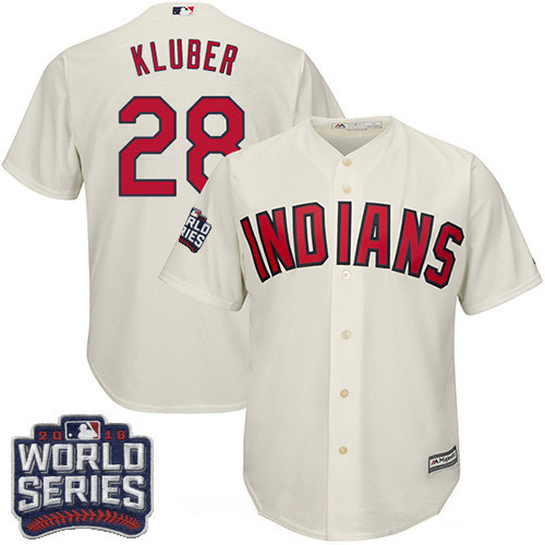 Men's Cleveland Indians #28 Corey Kluber Cream Alternate 2016 World Series Patch Stitched MLB Majestic Cool Base Jersey