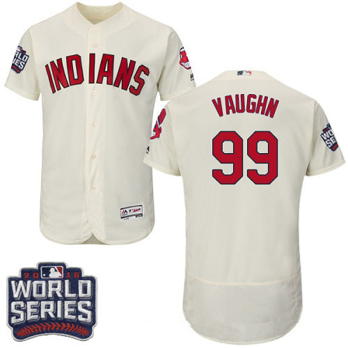 Men's Cleveland Indians #99 Ricky Vaughn Cream 2016 World Series Patch Stitched MLB Majestic Flex Base Jersey_副本
