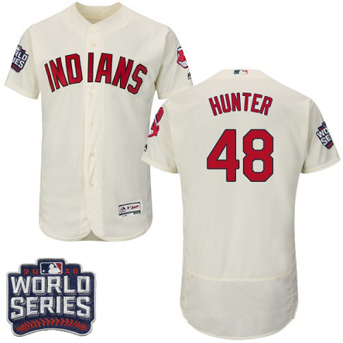 Men's Cleveland Indians #48 Tommy Hunter Cream 2016 World Series Patch Stitched MLB Majestic Flex Base Jersey_副本