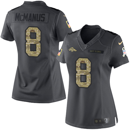 Women's Denver Broncos #8 Brandon McManus Black Anthracite 2016 Salute To Service Stitched NFL Nike Limited Jersey
