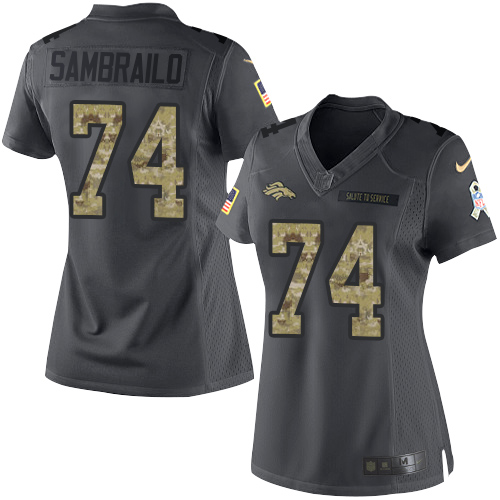 Women's Denver Broncos #74 Ty Sambrailo Black Anthracite 2016 Salute To Service Stitched NFL Nike Limited Jersey