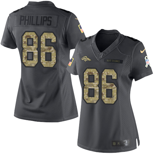 Women's Denver Broncos #86 John Phillips Black Anthracite 2016 Salute To Service Stitched NFL Nike Limited Jersey