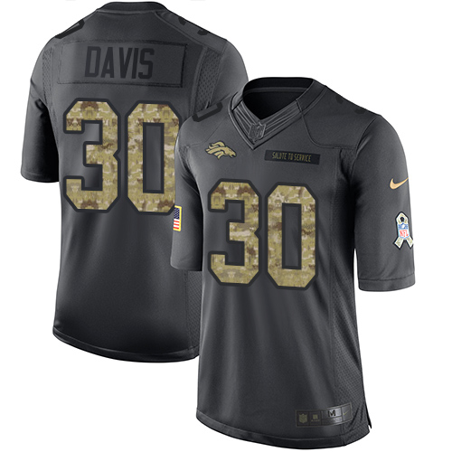Men's Denver Broncos #30 Terrell Davis Black Anthracite 2016 Salute To Service Stitched NFL Nike Limited Jersey