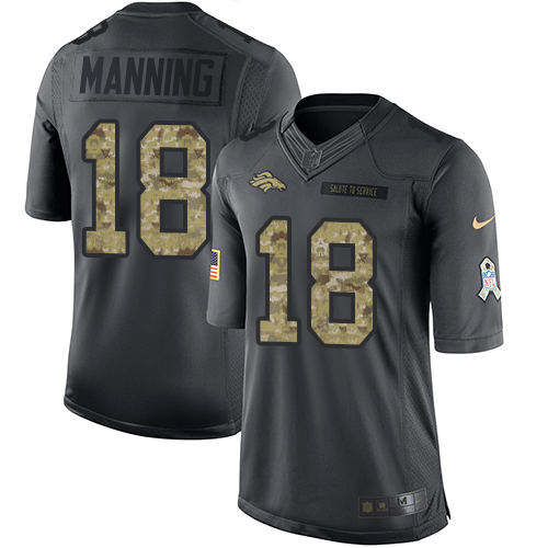 Men's Denver Broncos #18 Peyton Manning Black Anthracite 2016 Salute To Service Stitched NFL Nike Limited Jersey