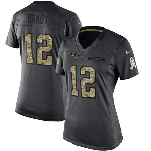 Women's New England Patriots #12 Tom Brady Black Anthracite 2016 Salute To Service Stitched NFL Nike Limited Jersey