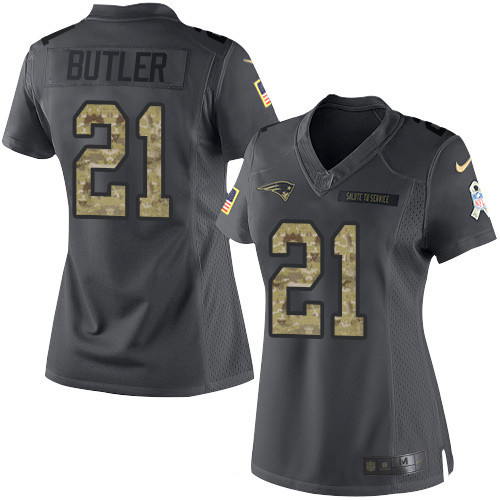 Women's New England Patriots #21 Malcolm Butler Black Anthracite 2016 Salute To Service Stitched NFL Nike Limited Jersey