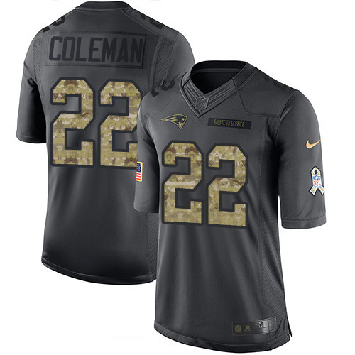 Men's New England Patriots #22 Justin Coleman Black Anthracite 2016 Salute To Service Stitched NFL Nike Limited Jersey
