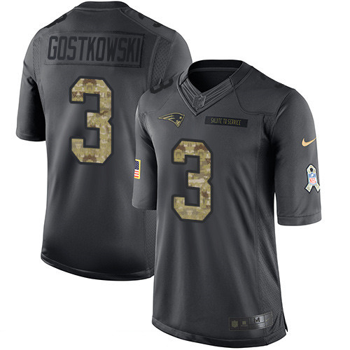 Men's New England Patriots #3 Stephen Gostkowski Black Anthracite 2016 Salute To Service Stitched NFL Nike Limited Jersey