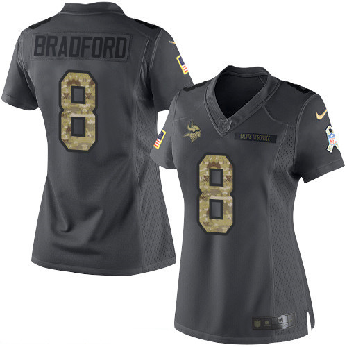 Women's Minnesota Vikings #8 Sam Bradford Black Anthracite 2016 Salute To Service Stitched NFL Nike Limited Jersey