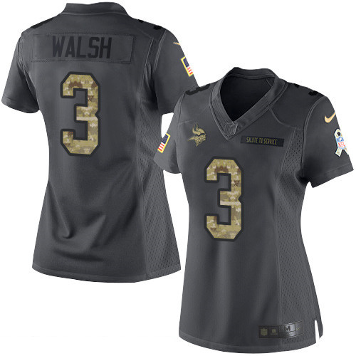 Women's Minnesota Vikings #3 Blair Walsh Black Anthracite 2016 Salute To Service Stitched NFL Nike Limited Jersey