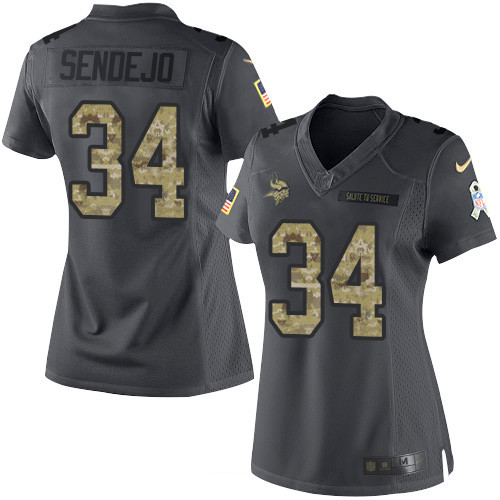 Women's Minnesota Vikings #34 Andrew Sendejo Black Anthracite 2016 Salute To Service Stitched NFL Nike Limited Jersey