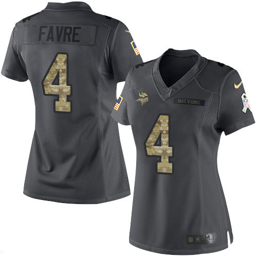Women's Minnesota Vikings #4 Brett Favre Black Anthracite 2016 Salute To Service Stitched NFL Nike Limited Jersey