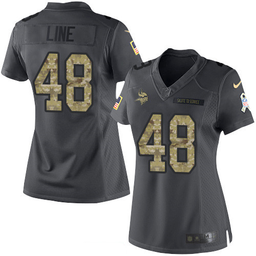 Women's Minnesota Vikings #48 Zach Line Black Anthracite 2016 Salute To Service Stitched NFL Nike Limited Jersey
