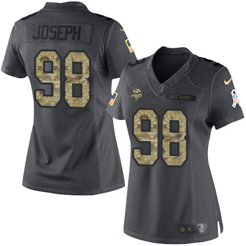 Women's Minnesota Vikings #98 Linval Joseph Black Anthracite 2016 Salute To Service Stitched NFL Nike Limited Jersey