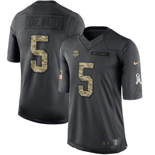 Men's Minnesota Vikings #5 Teddy Bridgewater Black Anthracite 2016 Salute To Service Stitched NFL Nike Limited Jersey