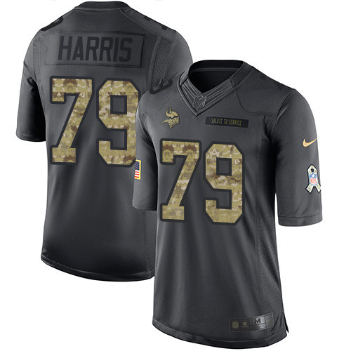 Men's Minnesota Vikings #79 Michael Harris Black Anthracite 2016 Salute To Service Stitched NFL Nike Limited Jersey
