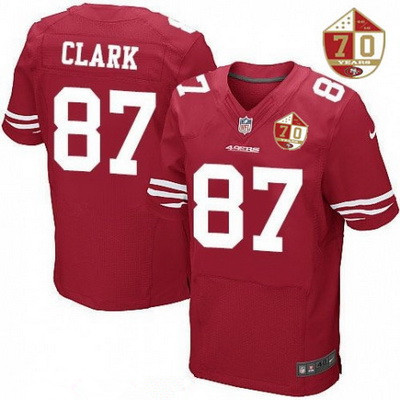 Men's San Francisco 49ers #87 Dwight Clark Scarlet Red 70th Anniversary Patch Stitched NFL Nike Elite Jersey