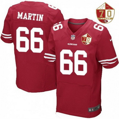 Men's San Francisco 49ers #66 Marcus Martin Scarlet Red 70th Anniversary Patch Stitched NFL Nike Elite Jersey