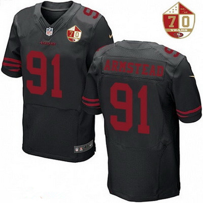 Men's San Francisco 49ers #91 Arik Armstead Black Color Rush 70th Anniversary Patch Stitched NFL Nike Elite Jersey