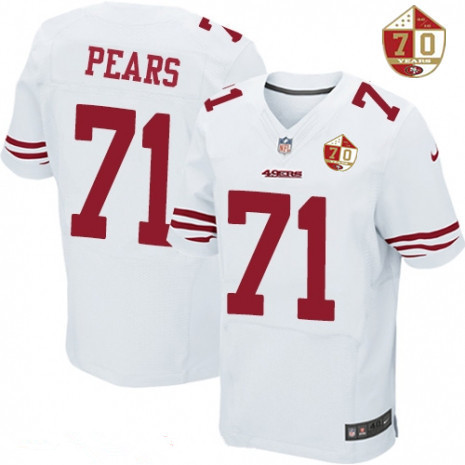 Men's San Francisco 49ers #71 Erik Pears White 70th Anniversary Patch Stitched NFL Nike Elite Jersey