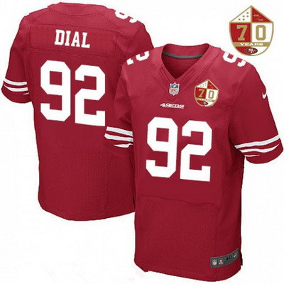 Men's San Francisco 49ers #92 Quinton Dial Scarlet Red 70th Anniversary Patch Stitched NFL Nike Elite Jersey