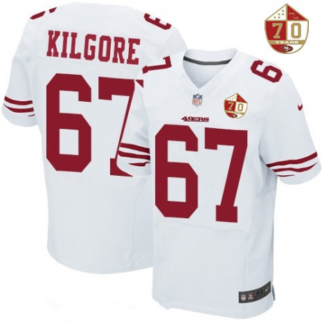 Men's San Francisco 49ers #67 Daniel Kilgore White 70th Anniversary Patch Stitched NFL Nike Elite Jersey