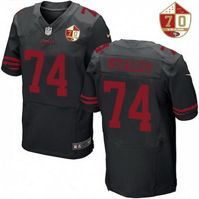 Men's San Francisco 49ers #74 Joe Staley Black Color Rush 70th Anniversary Patch Stitched NFL Nike Elite Jersey