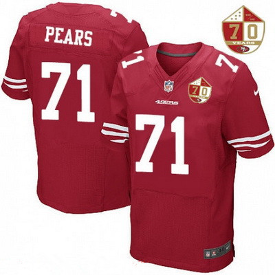 Men's San Francisco 49ers #71 Erik Pears Scarlet Red 70th Anniversary Patch Stitched NFL Nike Elite Jersey