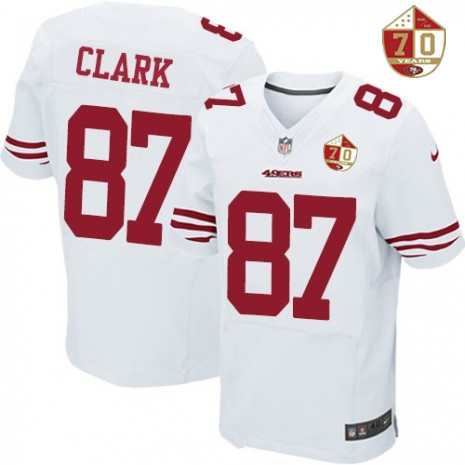 Men's San Francisco 49ers #87 Dwight Clark White 70th Anniversary Patch Stitched NFL Nike Elite Jersey