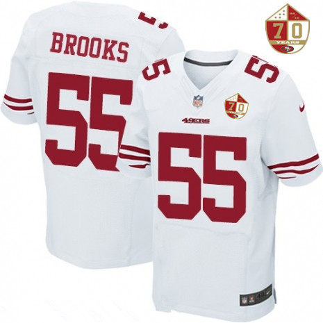 Men's San Francisco 49ers #55 Ahmad Brooks White 70th Anniversary Patch Stitched NFL Nike Elite Jersey