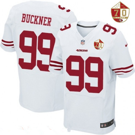 Men's San Francisco 49ers #99 DeForest Buckner White 70th Anniversary Patch Stitched NFL Nike Elite Jersey