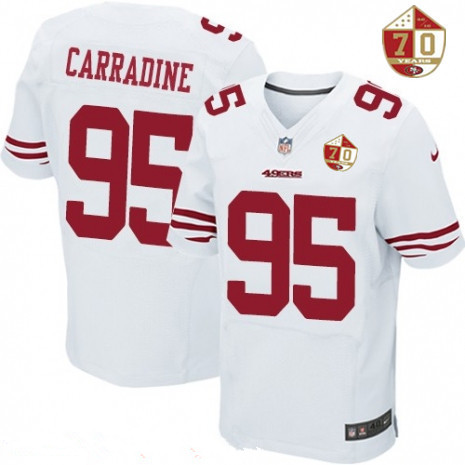 Men's San Francisco 49ers #95 Tank Carradine White 70th Anniversary Patch Stitched NFL Nike Elite Jersey