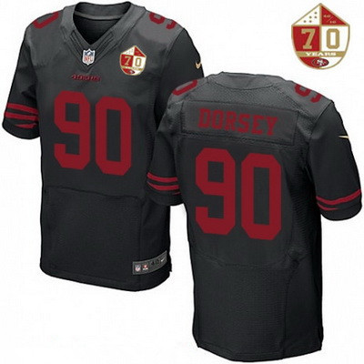 Men's San Francisco 49ers #90 Glenn Dorsey Black Color Rush 70th Anniversary Patch Stitched NFL Nike Elite Jersey