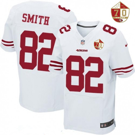 Men's San Francisco 49ers #82 Torrey Smith White 70th Anniversary Patch Stitched NFL Nike Elite Jersey