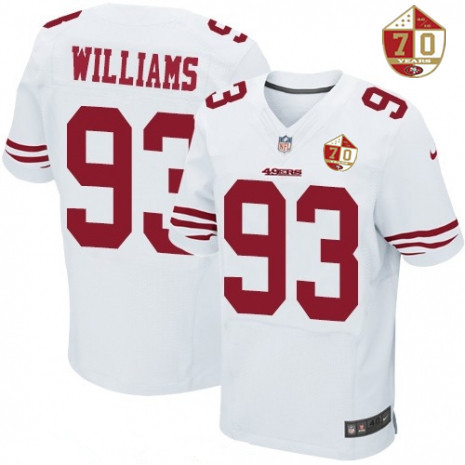Men's San Francisco 49ers #93 Ian Williams White 70th Anniversary Patch Stitched NFL Nike Elite Jersey