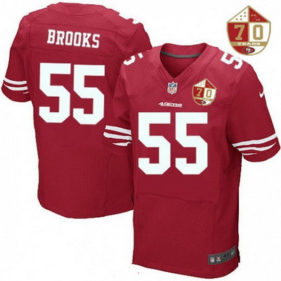 Men's San Francisco 49ers #55 Ahmad Brooks Scarlet Red 70th Anniversary Patch Stitched NFL Nike Elite Jersey
