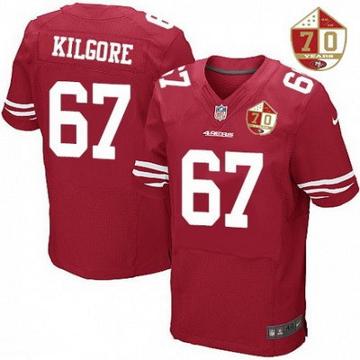 Men's San Francisco 49ers #67 Daniel Kilgore Scarlet Red 70th Anniversary Patch Stitched NFL Nike Elite Jersey