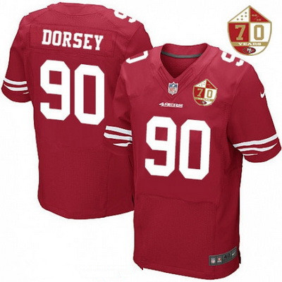 Men's San Francisco 49ers #90 Glenn Dorsey Scarlet Red 70th Anniversary Patch Stitched NFL Nike Elite Jersey