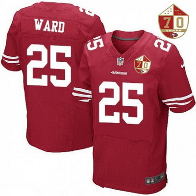 Men's San Francisco 49ers #25 Jimmie Ward Scarlet Red 70th Anniversary Patch Stitched NFL Nike Elite Jersey