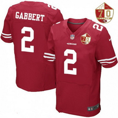 Men's San Francisco 49ers #2 Blaine Gabbert Scarlet Red 70th Anniversary Patch Stitched NFL Nike Elite Jersey