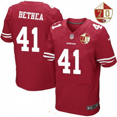 Men's San Francisco 49ers #41 Antoine Bethea Scarlet Red 70th Anniversary Patch Stitched NFL Nike Elite Jersey