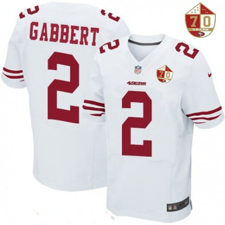 Men's San Francisco 49ers #2 Blaine Gabbert White 70th Anniversary Patch Stitched NFL Nike Elite Jersey
