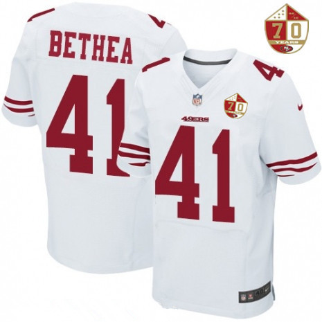 Men's San Francisco 49ers #41 Antoine Bethea White 70th Anniversary Patch Stitched NFL Nike Elite Jersey