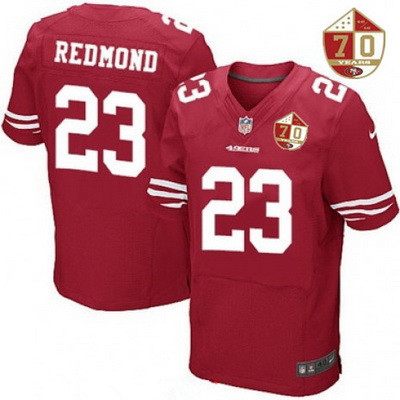 Men's San Francisco 49ers #23 Will Redmond Scarlet Red 70th Anniversary Patch Stitched NFL Nike Elite Jersey