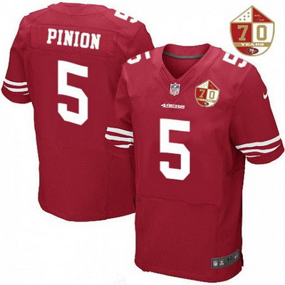 Men's San Francisco 49ers #5 Bradley Pinion Scarlet Red 70th Anniversary Patch Stitched NFL Nike Elite Jersey